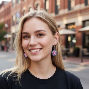 Chicago Cubs Dangle Earrings Celebrating The 2016 World Series Championship.